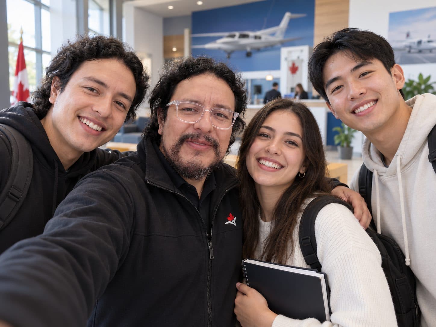 Equipo de Canada GO junto a estudiantes en una de sus instituciones aliadas