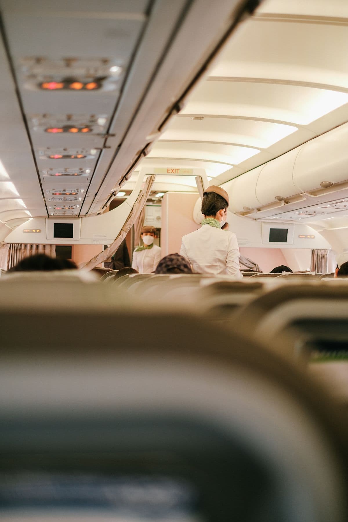 Tripulación de cabina atendiendo a pasajeros durante un vuelo